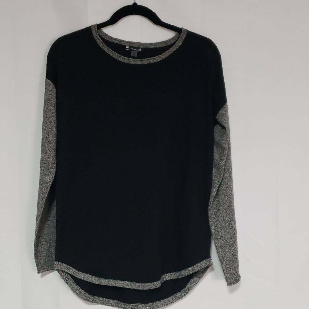 Smartwool Black And Gray Layered-Look Long Raglan Sleeve Sweater Med Base Layer